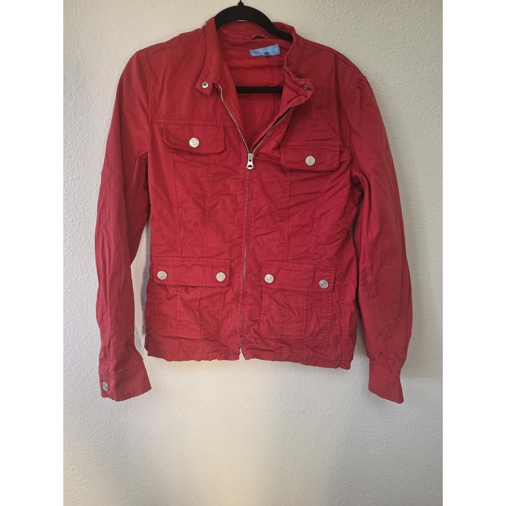 Escada Sport Women Jacket Red Long Sleeve Collared Cotton Classic Coat Top Luxe